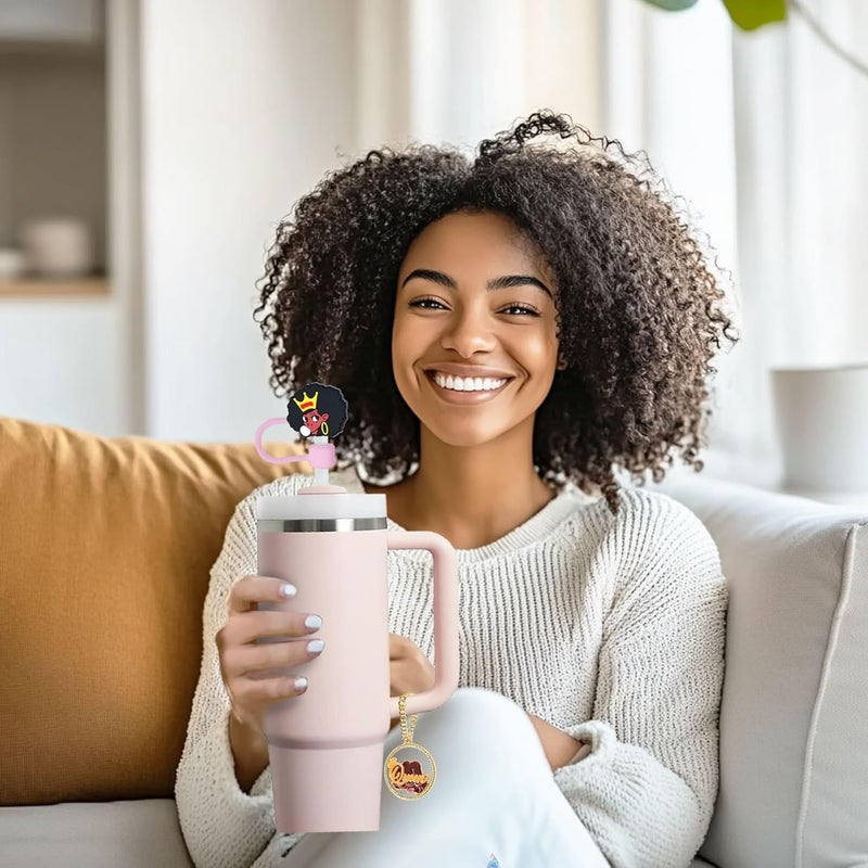 TSIMPLE Black Girl Straw Cover Compatible with Stanley Tumbler - 5PCS Silicone Straw Cover and 1PCS Cute Keychain Tumbler Accessories - Black Girl Gifts, Accessories Decorations - Image 5